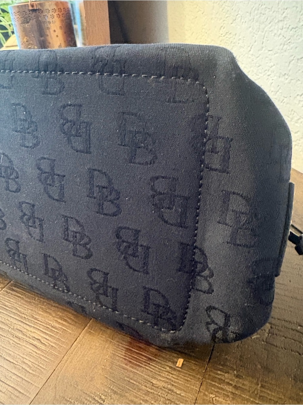 Dooney & Bourke Black DB Logo Drawstring Satchel with Gold Hardware - Picture 7 of 9